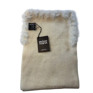 Imago Tuscia Women's Cream Angora Wool Blend Fur‎ Trim Scarf Made in Italy